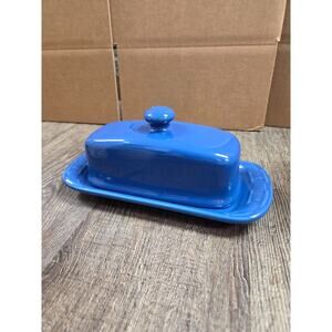 Longaberger Pottery Cornflower Blue Woven Traditions Covered Butter Dish
